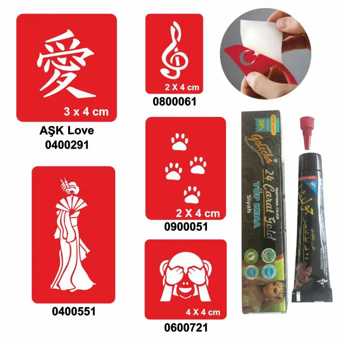 Uzakdoğu Desenleri Hint Kınası ile Geçici Dövme Yapma Seti