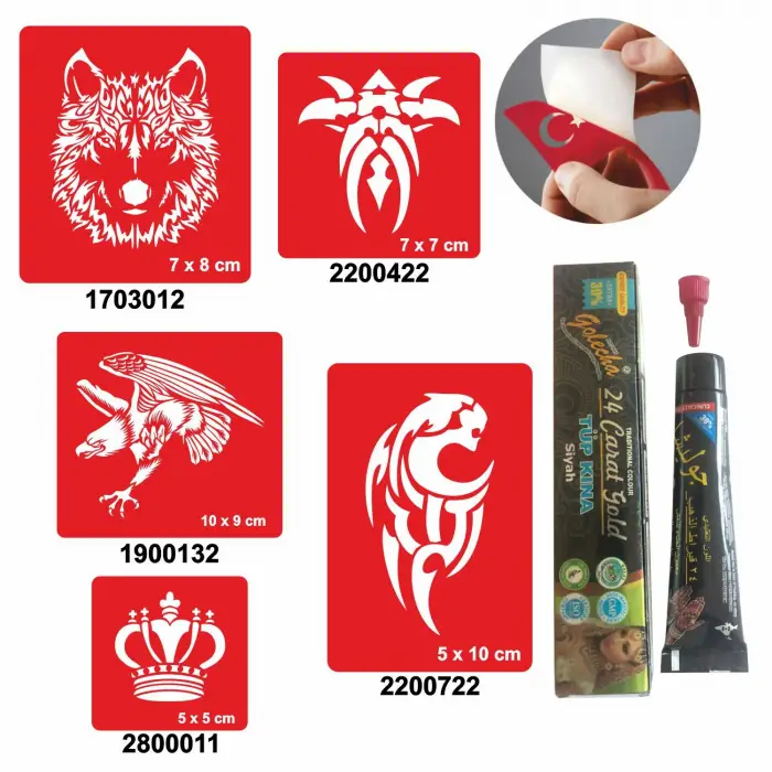 Vahşi Tribal Desenleri Hint Kınası ile Geçici Dövme Yapma Seti