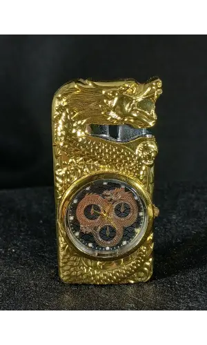 Ejderha Detaylı Işıklı Lüks Gazlı Saatli Çakmak