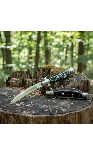 Akc İtalyan Black İtalyan Stiletto Curved Blade Pocket Knife