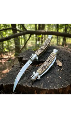 Akc Geyik Boynuzu İtalyan Stiletto Curved Blade Pocket Knife