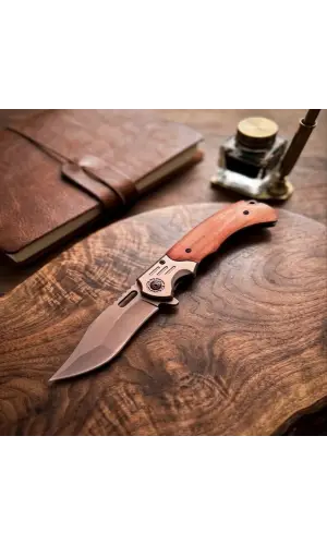 Haps Bugs Özel Tasarım Ahşap Kabzeli Otomatik Çakı