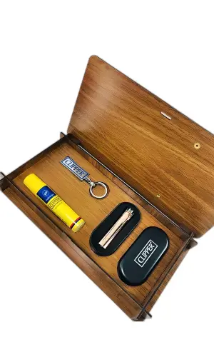 AlsepeteAvm Ahşap Gazlı Metal Çakmak Seti Rose