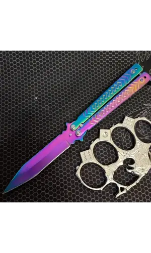 AlsepeteAvm Gökkuşağı Çizgi Desenli Punch Hediyeli Kelebek Çakı