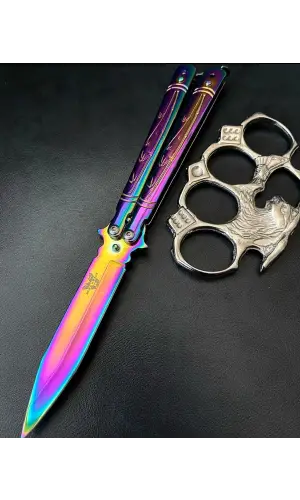 AlsepeteAvm Gökkuşağı Dal Desenli Punch Hediyeli Kelebek Çakı