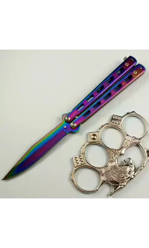 AlsepeteAvm Gökkuşağı Delikli Punch Hediyeli Kelebek Çakı