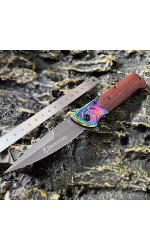 AlsepeteAvm Gökkuşağı İşlemeli Ahşap Kabze Kamp Çakısı