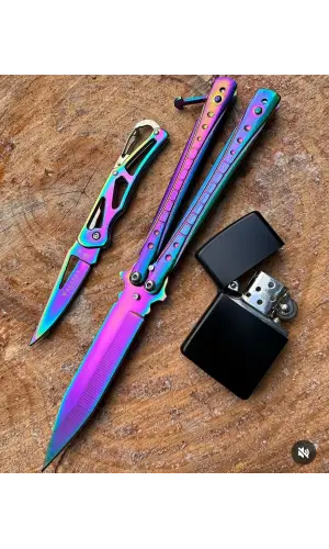 AlsepeteAvm Gökkuşağı Kare Desenli Mini Çakı Ve Benzinli Çakmak Seti