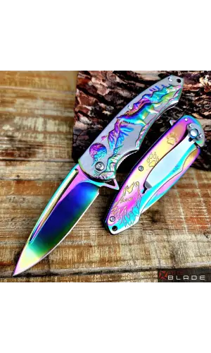 AlsepeteAvm Gökkuşağı Kurt Desenli Auto Kamp Çakısı