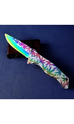 AlsepeteAvm GökkuşağI Yaprak Desenli Yarı Auto Kamp Çakısı