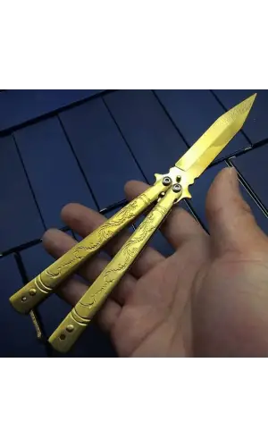 AlsepeteAvm Gold Ejderha Desenli Kelebek Çakı