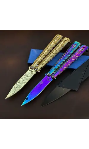 AlsepeteAvm Gold Ve Gökkuşağı İkili Card Çakı Hediyeli Mini Kelebek Seti