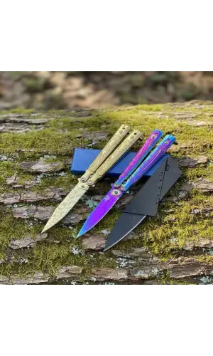 AlsepeteAvm Gold Ve Gökkuşağı İkili Card Çakı Hediyeli Mini Kelebek Seti