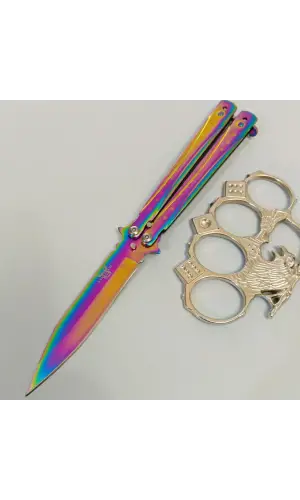 AlsepeteAvm Kare Desenli Gökkuşağı Punch Hediyeli Kelebek Çakı