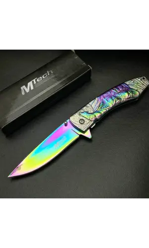 AlsepeteAvm MT-1005D Gökkuşağı Kurt İşlemeli Kamp Çakısı