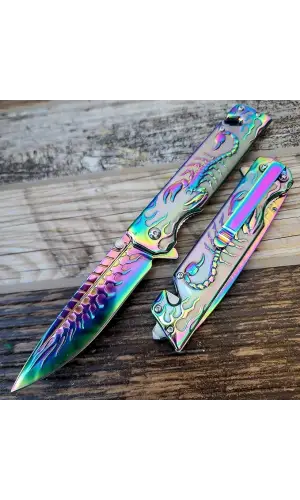 AlsepeteAvm S2076 Gökkuşağı Akrep İşlemeli Kurtarma Kamp Çakısı