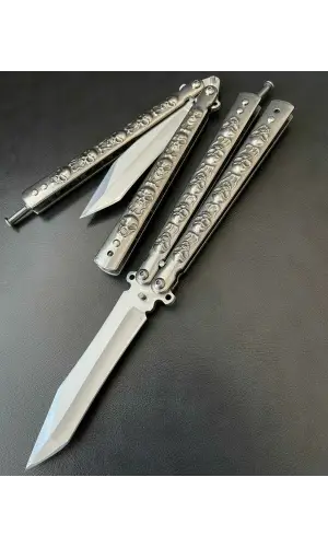 AlsepeteAvm Silver Kuru Kafa Desenli Kelebek Çakı