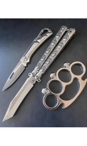 Benchamde Kuru Kafa Desenli Mini Çakı ve Punch Hediye Kamp Seti