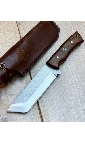 El Yapımı 4116 Çelik Ceviz Kök Kabze Deri Kılıfı Tanto Avcı Bıçağı