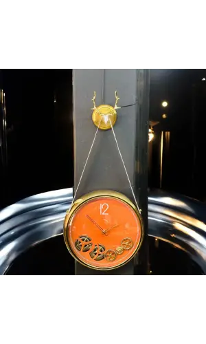 Geyikli Çarklı Duvar Saati Koyu Bej 44x34