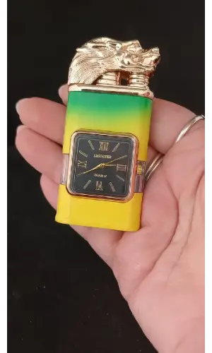 Gold Ejderha Başlıklı Neon Renkli Saatli Çakmak