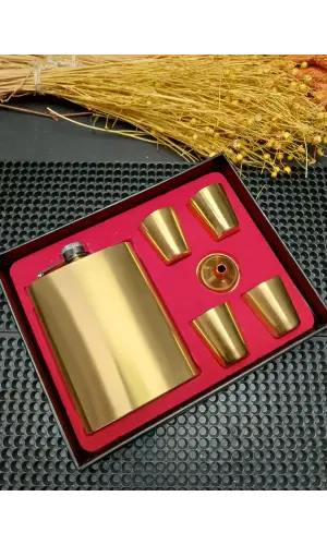 Gold Paslanmaz Çelik 4 Bardaklı Hunili Matara Seti