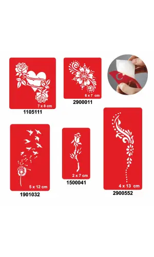 Gül Ve Kalp Modelleri 5li Set Geçici Dövme Kına Şablonu