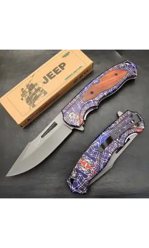 Jeep T48A Renkli Ahşap Kabze Kamp Çakısı