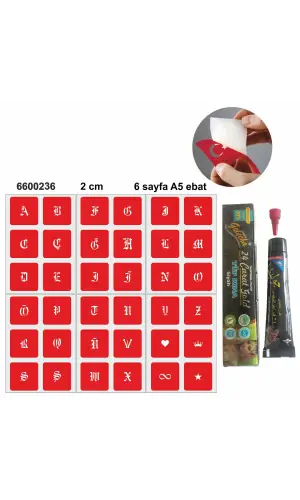 Kare Gotik Harfler Hint Kınası ile Geçici Dövme Yapma Seti