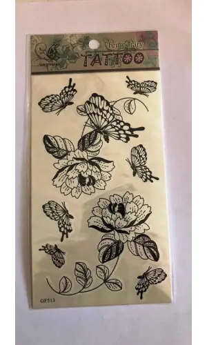 Kelebek ve Gül Yapıştırma Sticker Dövme Geçici Dövme Temporary Tattoos