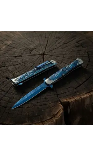 Knivox Blue Titanyum Kaplama Ejderha İşlemeli Kamp Çakısı