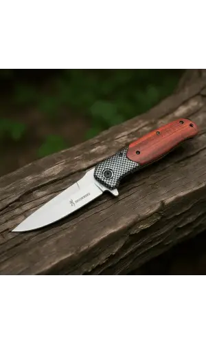 Knivox DA353 Damalı Ahşap Kabze Auto Kamp Çakısı