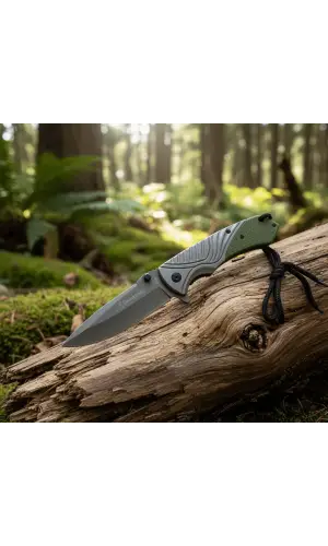 Knivox FA76C Haki Ahşap Kabze Auto Kamp Çakısı