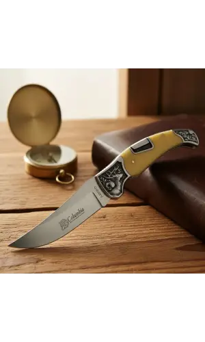 Knivox Geyik İşlemeli Kemik Kabze Manuel Kamp Çakısı