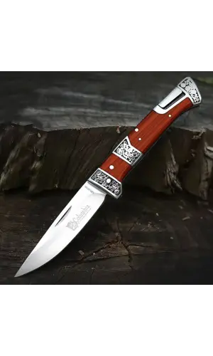 Knivox MB3936-A Gravür İşlemeli Ahşap Kabze Kamp Çakısı