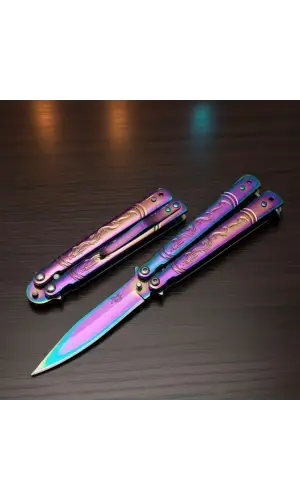 Knivox Mini Ejderha İşlemeli Gökkuşağı Kelebek Bıçak