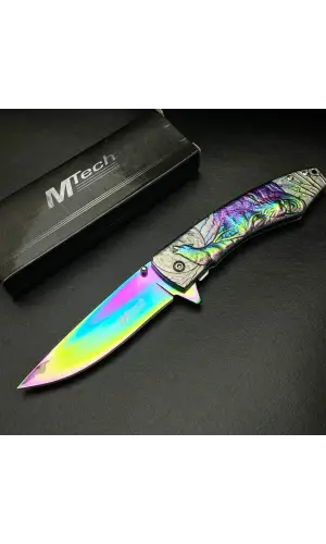 Knivox MT-1005D Gökkuşağı Kurt İşlemeli Kamp Çakısı