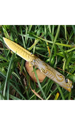 Knivox S2076 Gold Akrep İşlemeli Kurtarma Kamp Çakısı