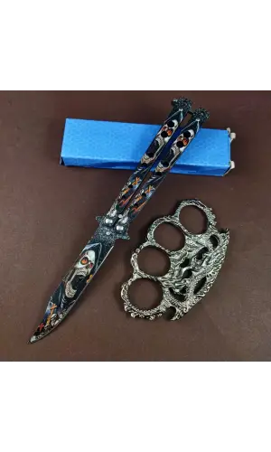 Kuru Kafa Desenli Punch Hediyeli Kelebek Çakı