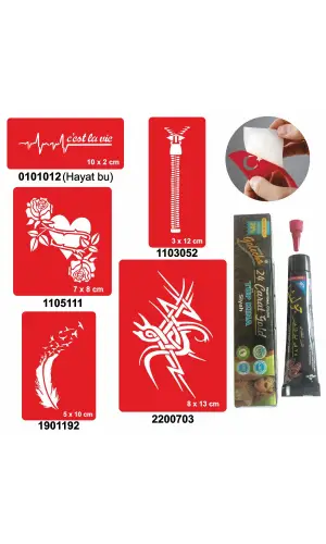 Örtücü  Desenleri Hint Kınası ile Geçici Dövme Yapma Seti