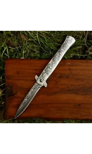 Siyah Gül HC012 İşlemeli Kamp Çakısı