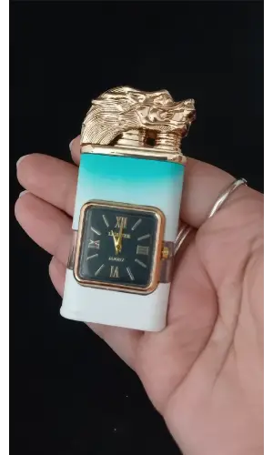 Turkuaz Ombre Saatli Ejderha Başlıklı Jet Alev Çakmak