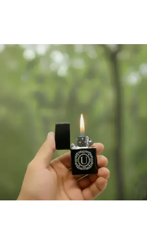 U Harfli Kişiye Özel Harf Baskılı Benzinli Çakmak