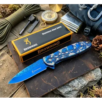 Knivox Browning 2955BL Mavi Kuru Kafa Desenli Kamp Çakısı