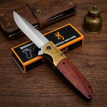 Knivox Browning İşlemeli Ahşap Kabze Kamp Çakısı