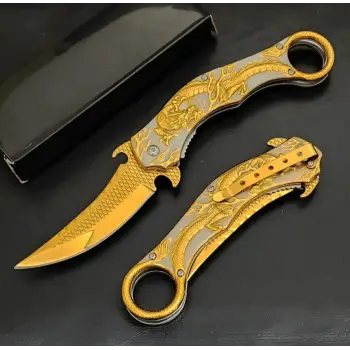 Gold Ejderha Desenli Auto Kamp Çakısı