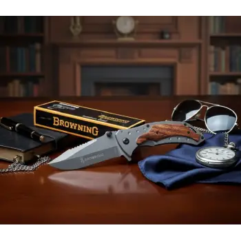 Knivox Browning B049 Ahşap Çelik Kabze Auto Kamp Çakısı