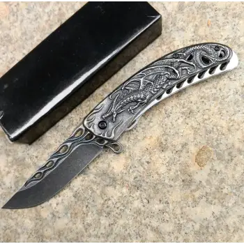 Knivox Browning Eskite İşlemeli Ejderha Desenli Auto Kamp Çakısı