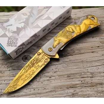 Knivox Columbia Company FX-2021-A Gold At İşlemeli Kamp Çakısı