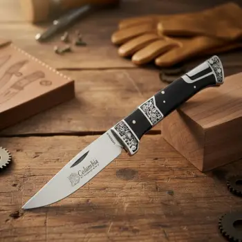 Knivox Columbia Company MB3936-B Gravür İşlemeli Ahşap Kabze Kamp Çakısı